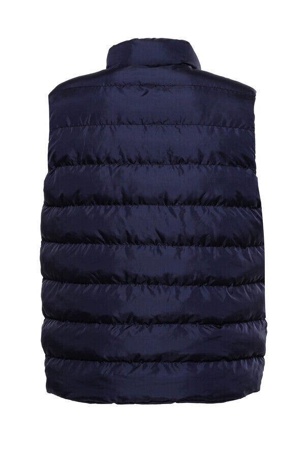 Zippered Pockets Quilted Navy Blue Men Winter Down Vest - Wessi